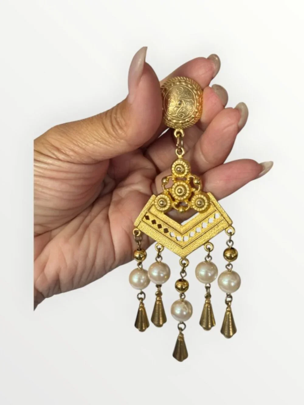 Givenchy Vintage Gold Faux Pearl Chandelier Earrings